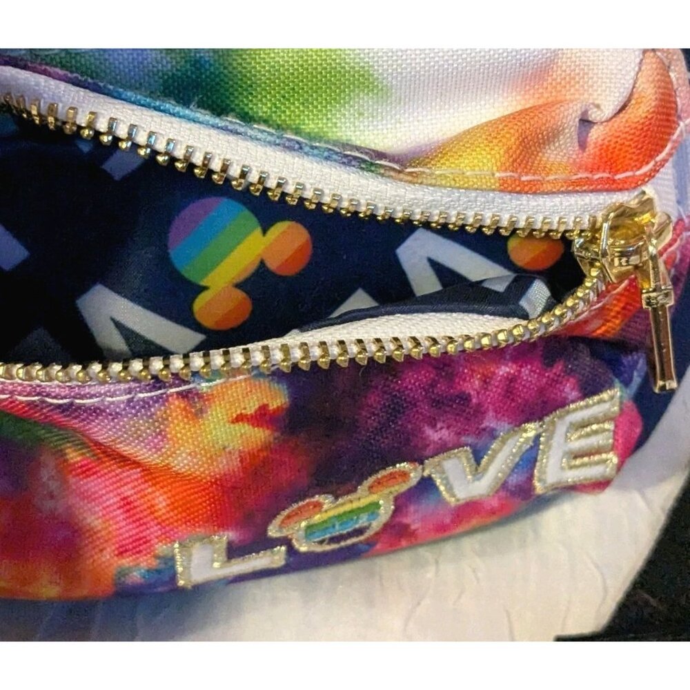 Disney Store Love Waist Bag Mickey Fanny Pack Rainbow Tie Dye Pride Sling Mouse - Picture 6 of 16